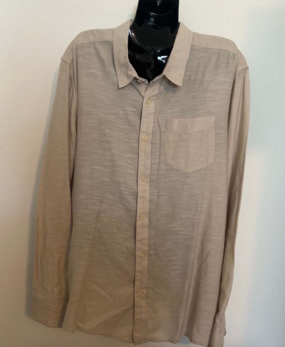 Koto Men's 100% Cotton Slub Long Sleeve Button Down Shirt Size XL Beige